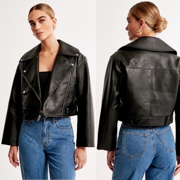 Abercrombie & Fitch Black Vegan Leather Moto Jacket Full Zip Biker Size XS - Picture 1 of 15